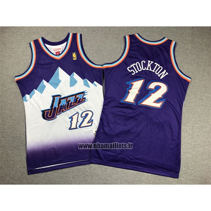 Maillot Enfant Utah Jazz John Stockton NO 12 Hardwood Classics Throwback 1996-97 Volet